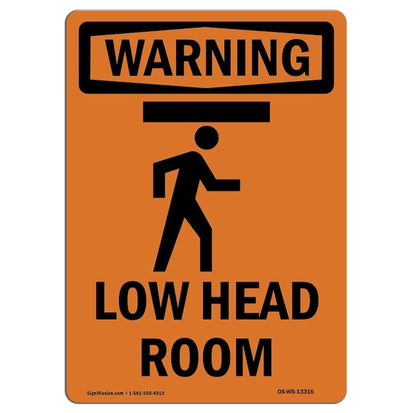 Safety Sign, OSHA WARNING, 5" Height, Low Head Room, Portrait, 10PK